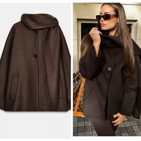 Zara Jackets & Blazers - ZARA oversized wool blend short coat with scarf